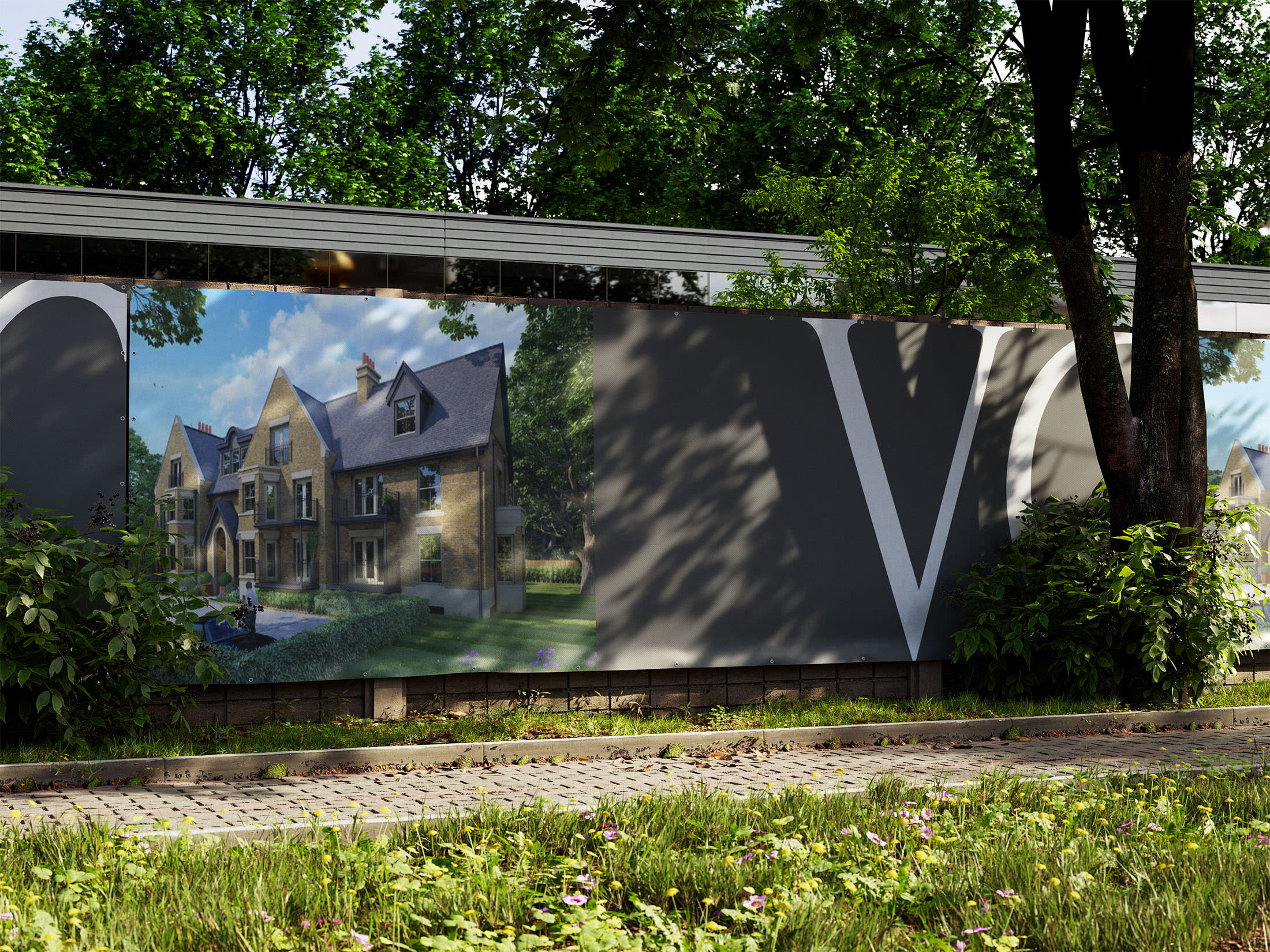 Mockup of part of the hoarding design made for Vicarage Court