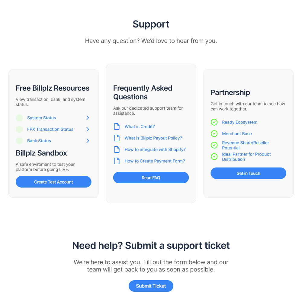 Billplz Support Redesign preview