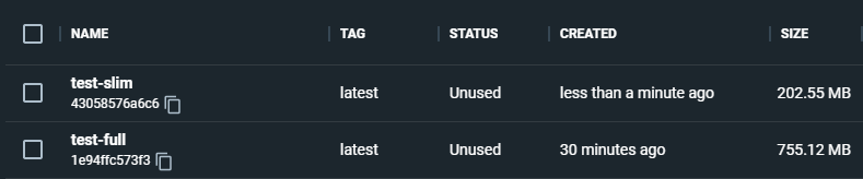 Comparison between single-stage build and multi-stage build