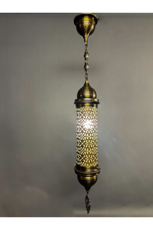 Moroccan Cylinder Pendant Chandelier – Antique Brass Decorative Ceiling Lamp