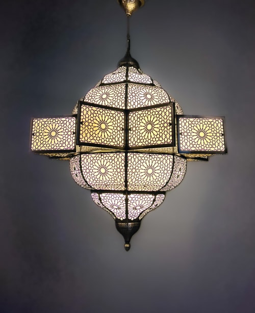 Moroccan Geometric Pendant Chandelier - Antique Brass Patina