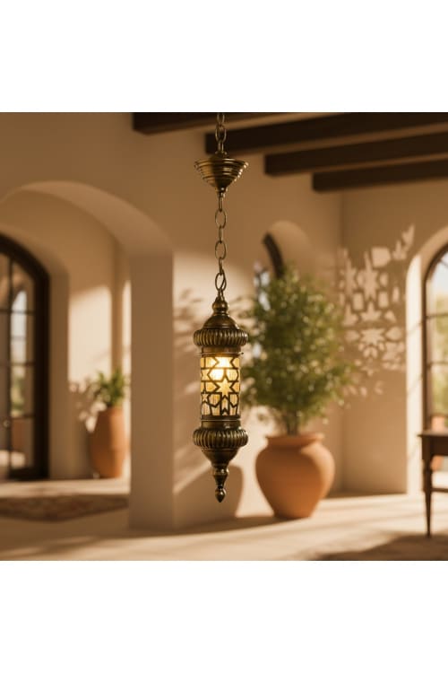 Ottoman Motif Pendant Light – Antique Brass Cylinder