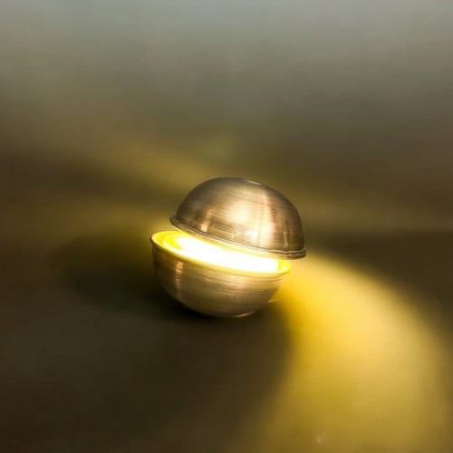 Lunaris Sphere Table Lamp – Sliding Light Aperture, Antique Brass