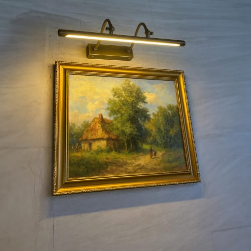 Picture Light 40 cm – LED Bar on Twin Swan-Neck Arms, Antique Brass