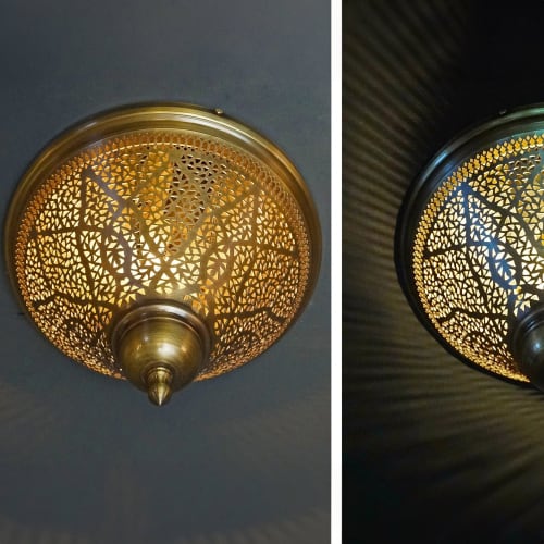 Branch-Pattern Pierced Flush Mount – Antique Brass Ceiling Light, Ø25 cm