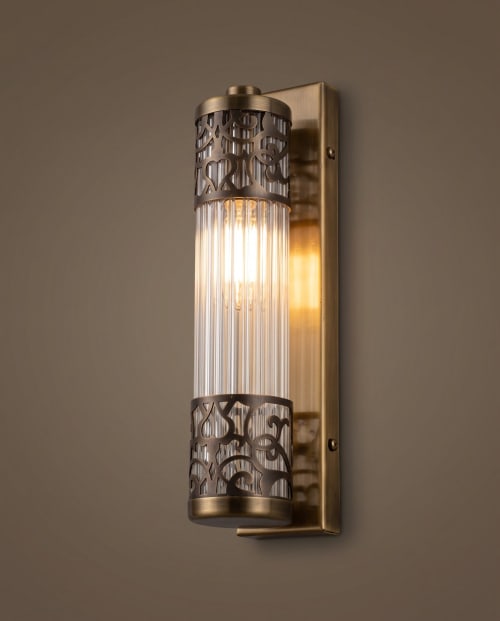 Divan Wall Sconce – Fluted Glass Cylinder with Pierced Brass Bands