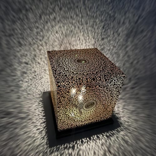 Cube Table Lamp – Pierced Brass with Moroccan Pattern