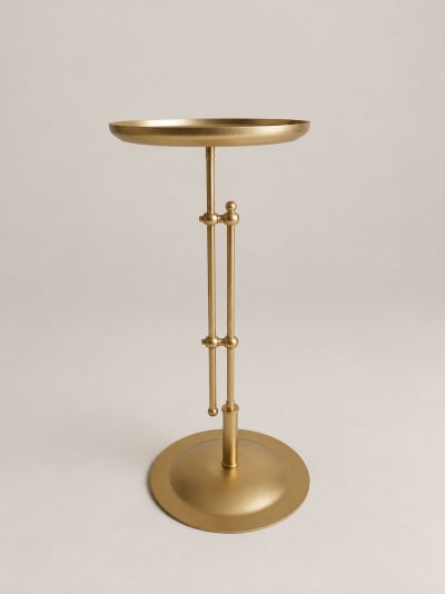 Gold Adjustable Side Table – Round Tray Top Metal Drinks Table Ø32 × 65-80 cm