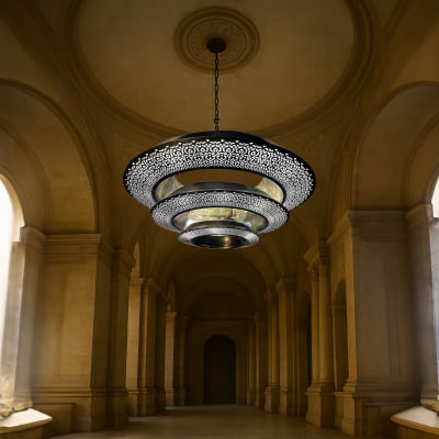 Three-Tier Pierced Ring Chandelier – Fine Cut Brass Ceiling Light Ø80 cm