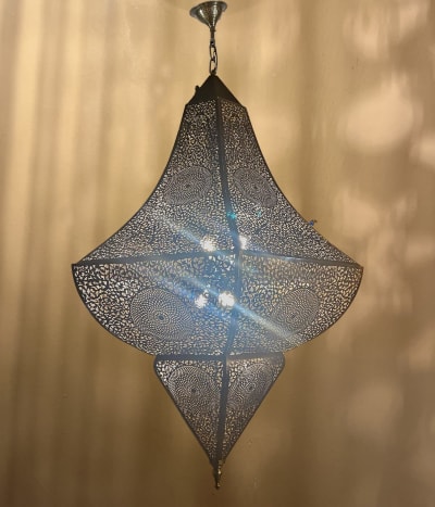 Diamond-Form Pierced Metal Chandelier – Handmade Moroccan Pendant Ø60 cm