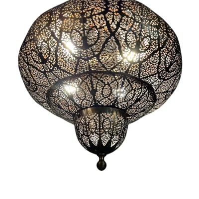 Moroccan Onion-Form Pendant Light – Densely Pierced Metal Ø50 × 100 cm