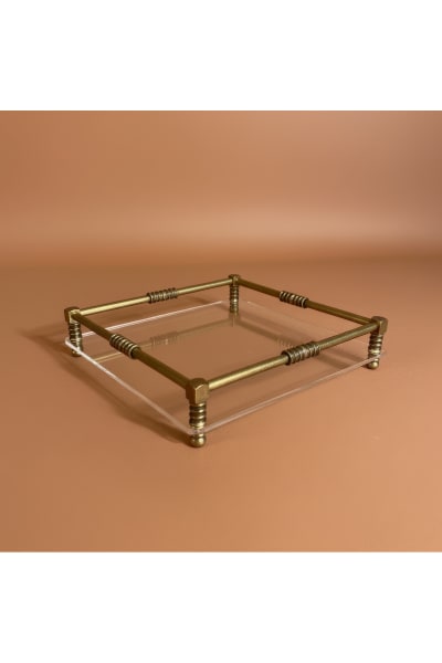 Decorative Antique Brass Plexiglass Tray 26x26 cm