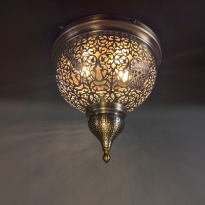 Pierced Dome Flush Mount – Openwork Brass Ceiling Light, Ø40 cm
