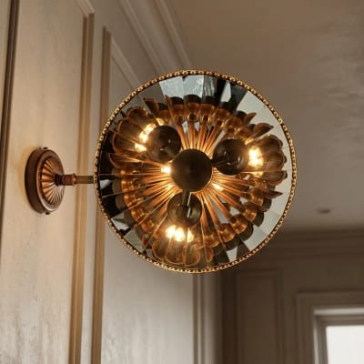 Vintage Halo Mirror-Lined Wall Sconce