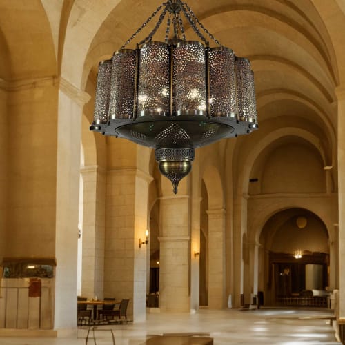 Moroccan Style Decorative Pendant Chandelier - Brass Perforated Metal