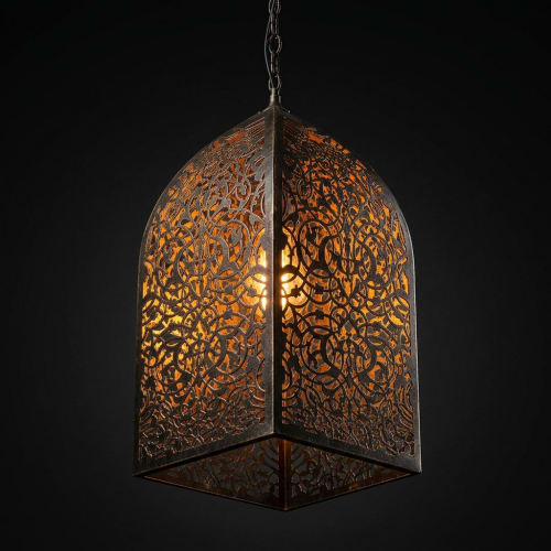 Cage Chandelier – Lace-Pierced Brass Hanging Lantern, Pointed Arch