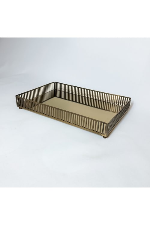 Ribbed Bronze Mirror Serving Tray – Antique Brass