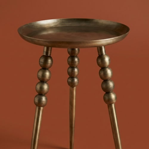 Three-Legged Beaded Side Table – Round Tray Top