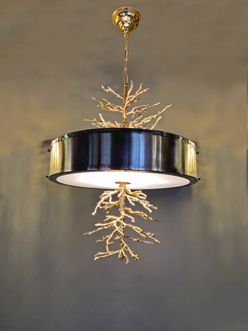 Mercan Dallı Tambur Avize – Döküm Pirinç Detaylı Modern Sarkıt Ø40 cm