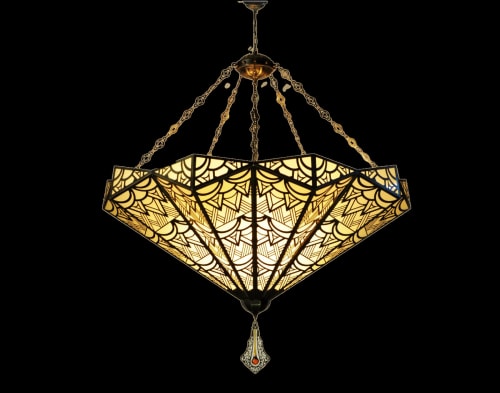 Art Deco Stained Glass Inverted Chandelier – Fan Ceiling Light Ø140 cm