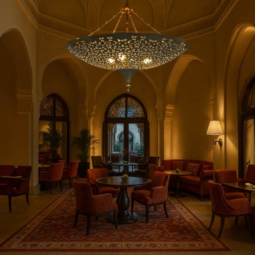 Ottoman Bowl Chandelier – Hand-Pierced Brass Ceiling Light Ø90 cm