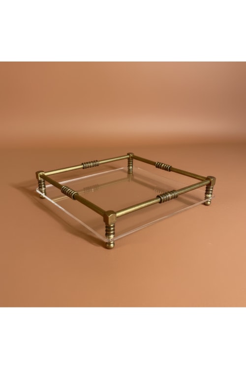 Decorative Antique Brass Plexiglass Tray 26x26 cm