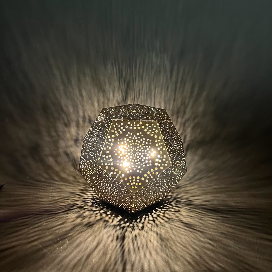 Dodecahedron Table Lamp – Twelve-Faced Pierced Brass