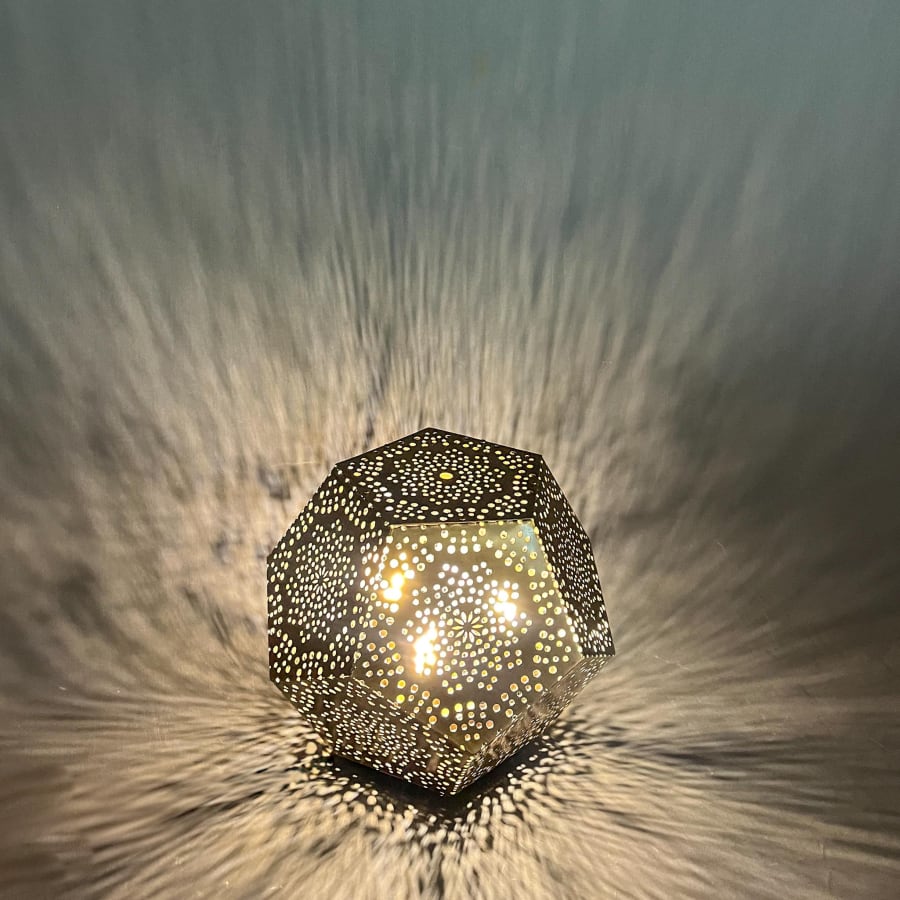 Dodecahedron Table Lamp – Twelve-Faced Pierced Brass