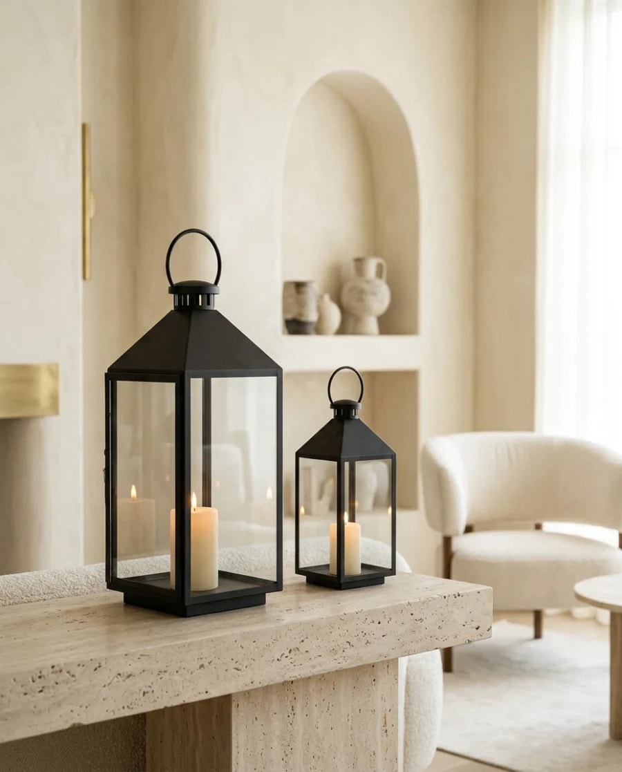 Pyramid Lantern Set – Pitched-Roof Glass Candle Lantern