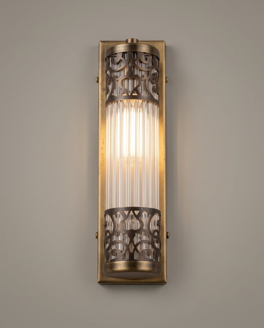 Divan Wall Sconce – Fluted Glass Cylinder with Pierced Brass Bands