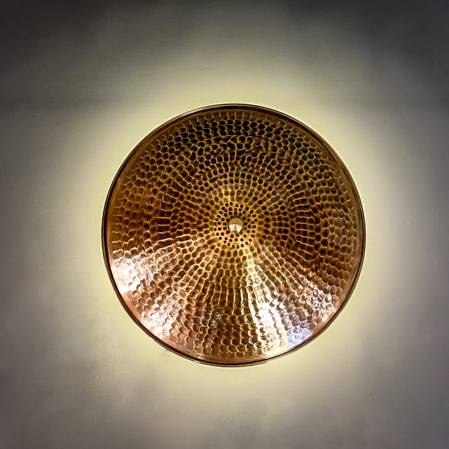 Hammered Dome Wall Sconce – Backlit Disc, Antique Brass