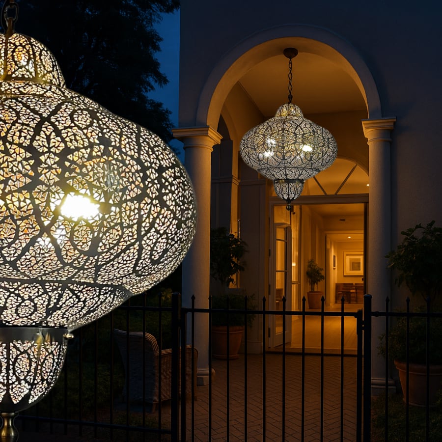 Arabic Geometric Pattern Brass Pendant Chandelier