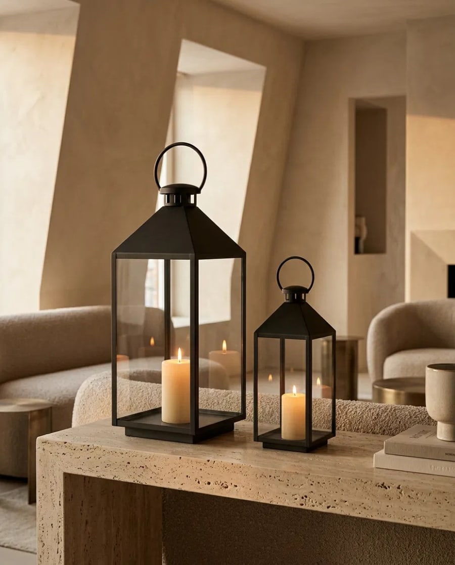 Pyramid Lantern Set – Pitched-Roof Glass Candle Lantern