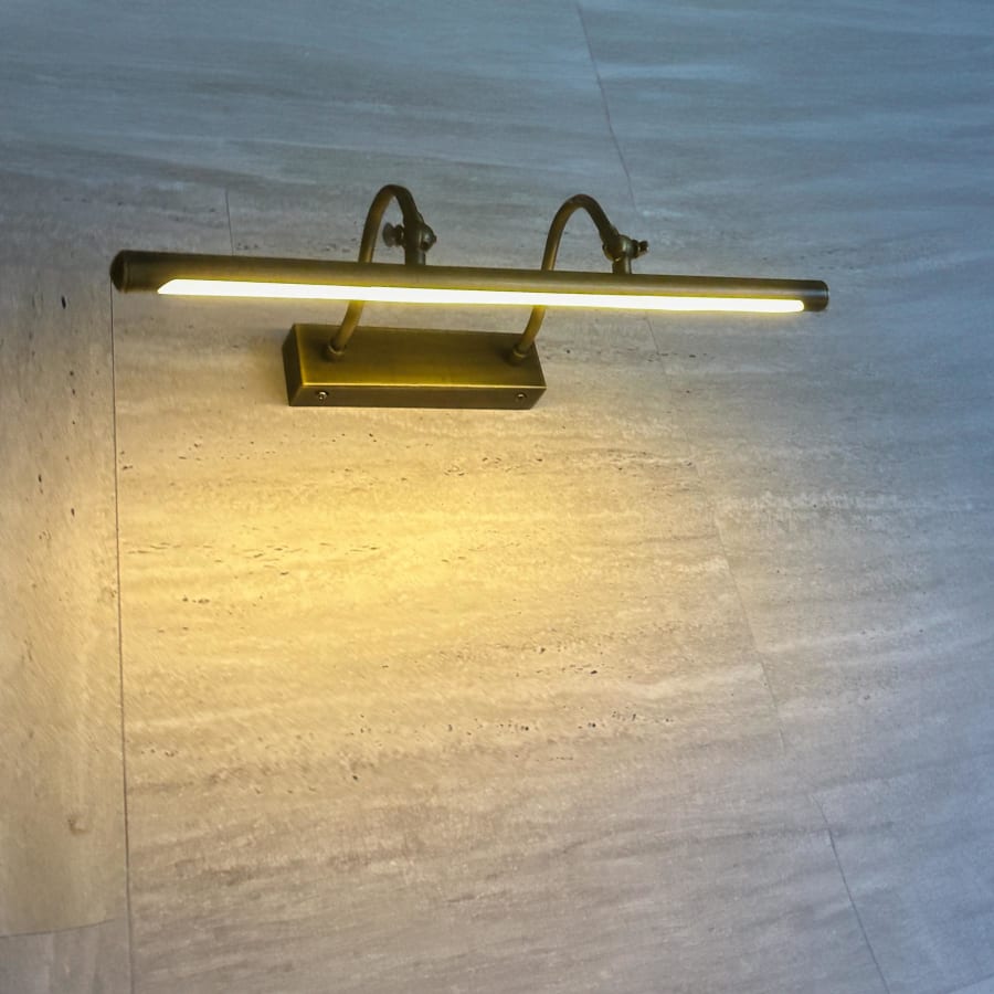 Picture Light 40 cm – LED Bar on Twin Swan-Neck Arms, Antique Brass