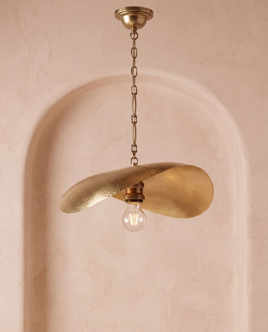 Wave Hammered Pendant – Hand-Beaten Brass Single Light