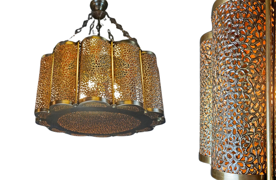 Ottoman-Inspired Pendant Chandelier - Antique Brass Finish