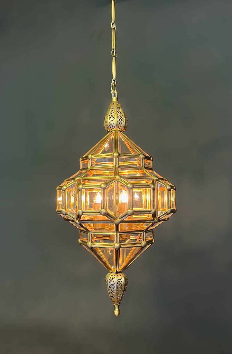 Osmanlı Motifli Geometrik Sarkıt Avize - Antik Pirinç Eskitme