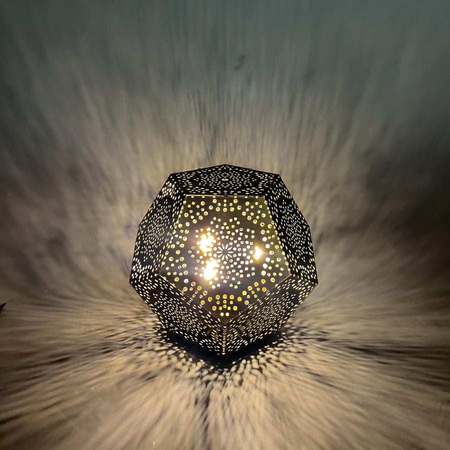 Dodecahedron Table Lamp – Twelve-Faced Pierced Brass