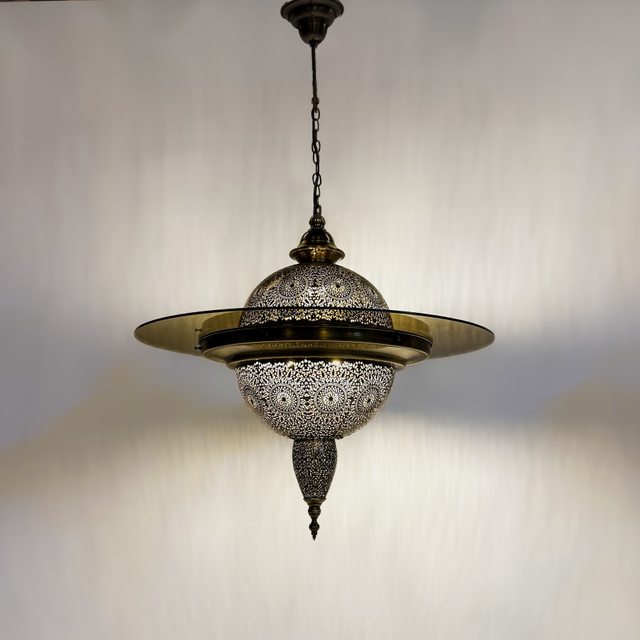 Moroccan Style Pendant Chandelier - Antique Brass Finish Filigree