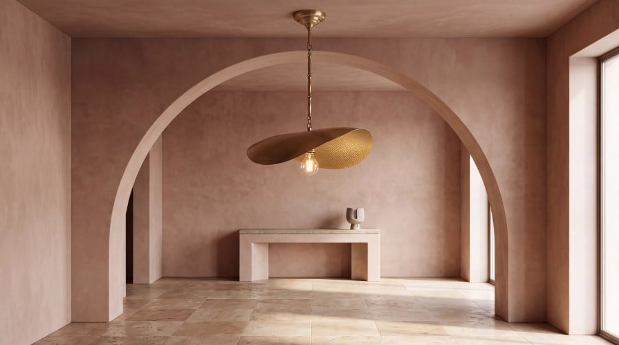 Wave Hammered Pendant – Hand-Beaten Brass Single Light