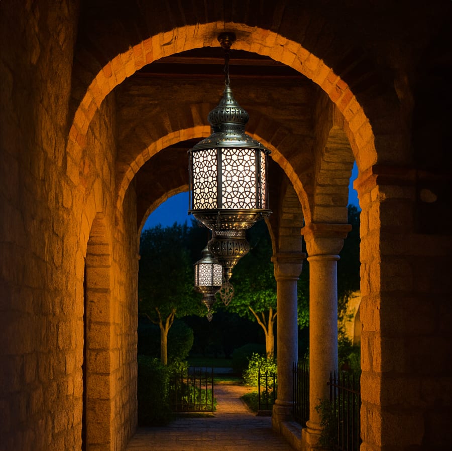 Ottoman Style Decorative Pendant Lantern - Patterned Metal Construction