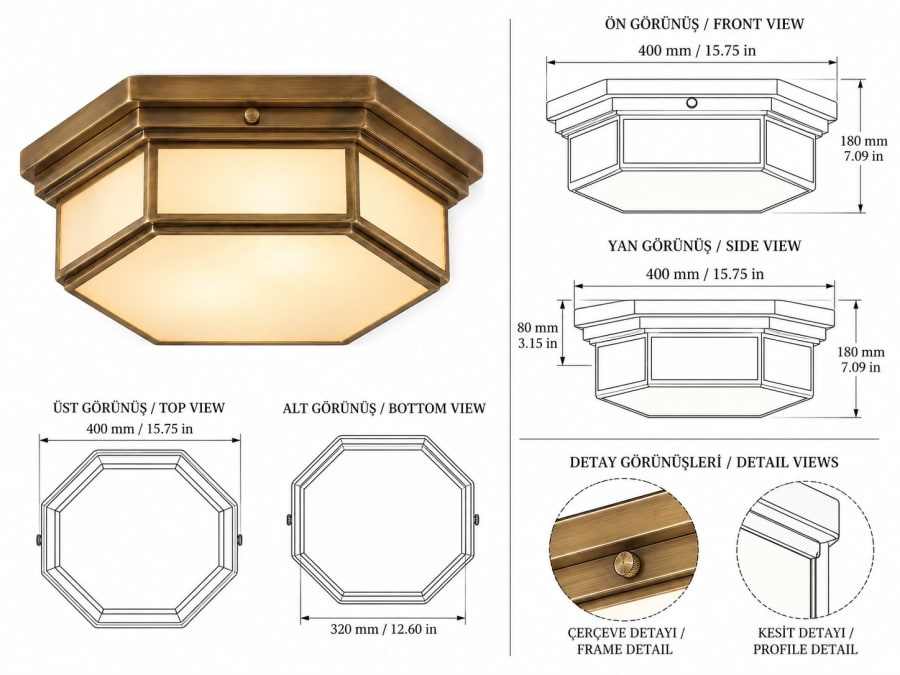 Belmont Flush Mount – Octagonal Opal Glass in a Brass Frame
