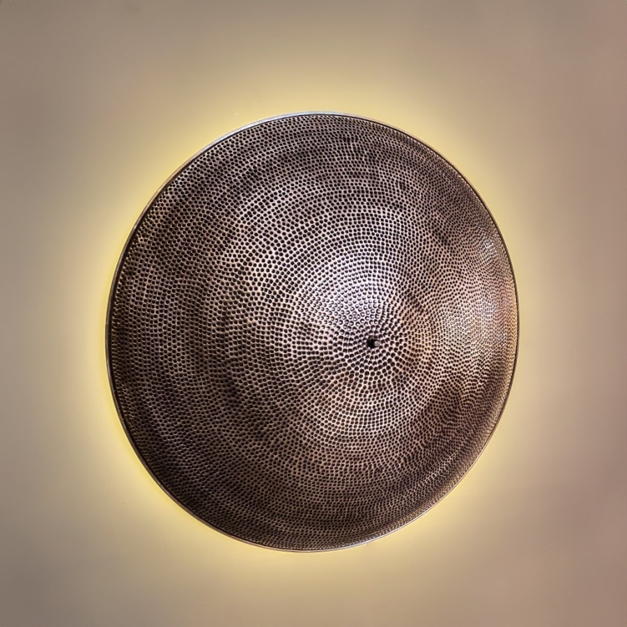 Hammered Dome Wall Sconce – Backlit Disc, Antique Brass