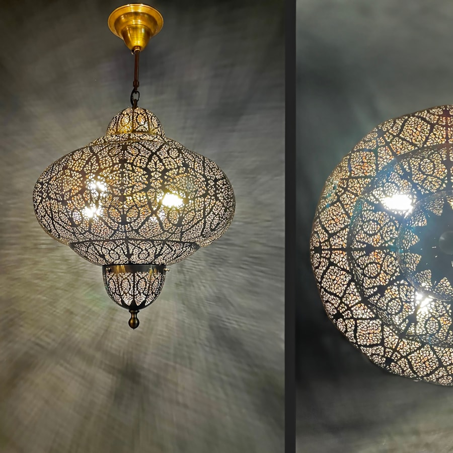 Arabic Geometric Pattern Brass Pendant Chandelier