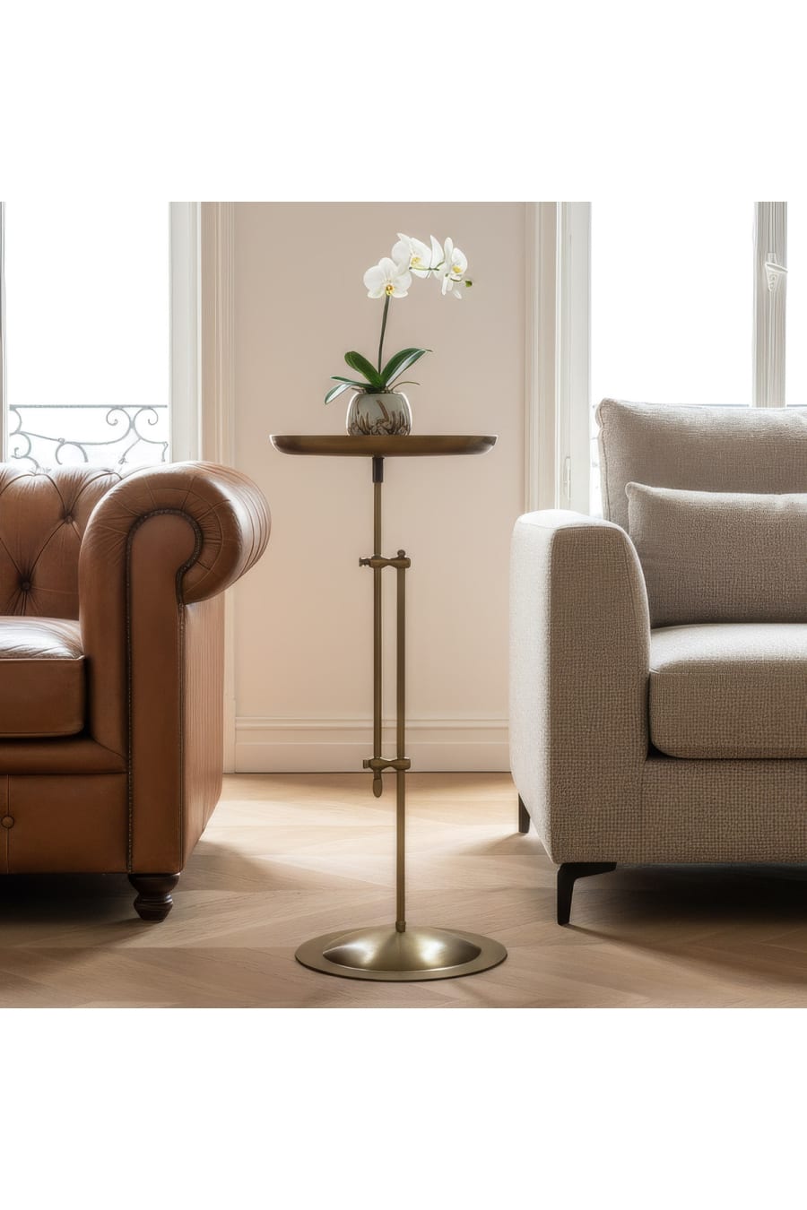 Antique Brass Distressed Adjustable Side Table