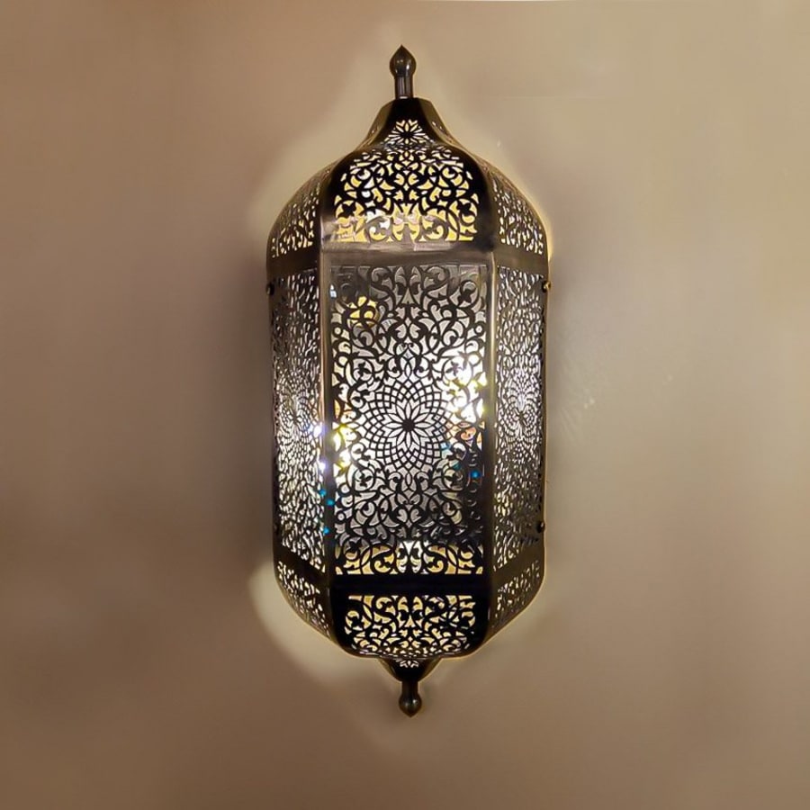 Fas Esintili Dekoratif Aplik – Altıgen Oyma Fener, 60 cm