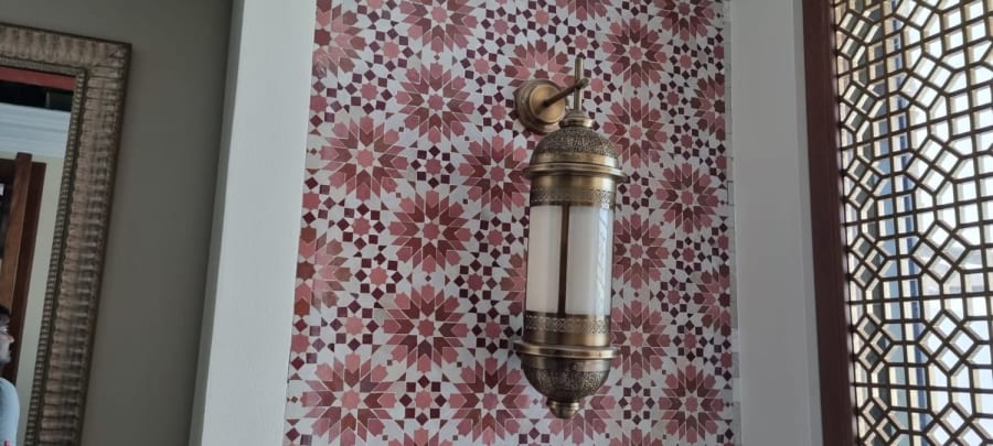Moroccan-Inspired Decorative Wall Sconce – Cylindrical Opal Lantern with Pierced Bands