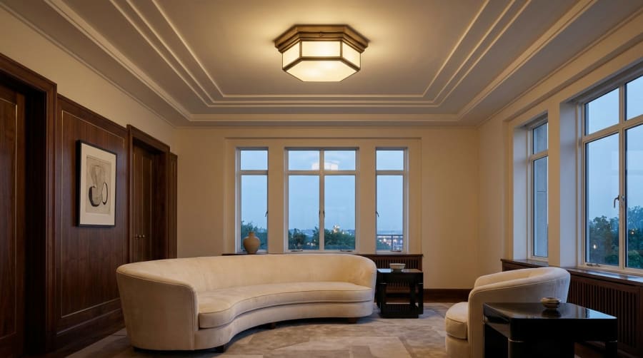 Belmont Flush Mount – Octagonal Opal Glass in a Brass Frame