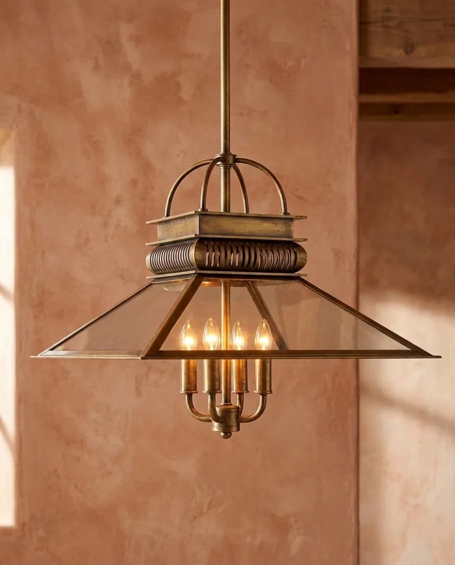 Pavilion Lantern – Cam Panelli Pirinç Sarkıt Avize