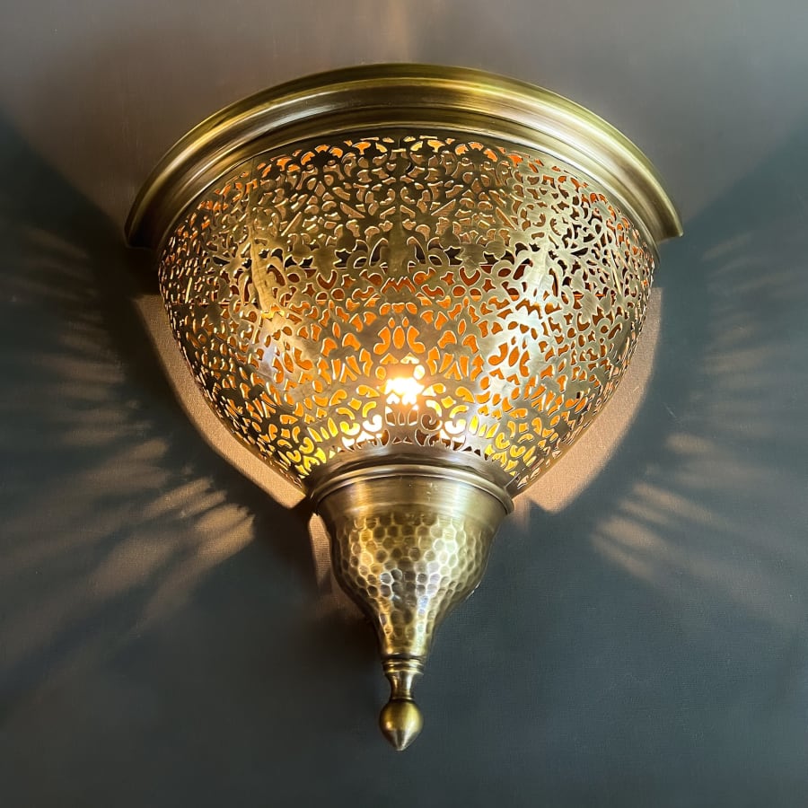 Pierced Half-Dome Wall Sconce – Openwork Brass Wall Light, 20 cm